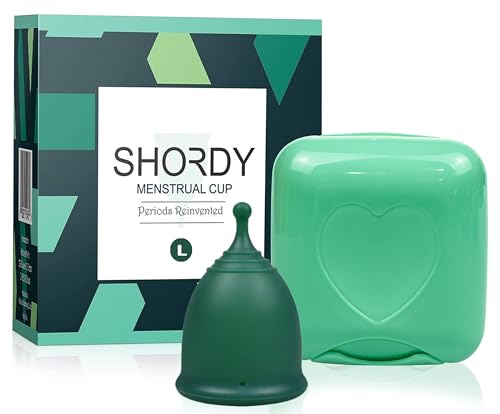 SHORDY Menstrual Cup, Single Pack (Large) with Box, Flexible, Copa menstrual | Up to 12 Hours of Comfort, Alternativa ecológica y más segura que las toallas y tampones (verde)
