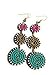 Handmade Beaded Triple Circle Dangle Earrings – Pink, Gold & Turquoise Statement Boho Earrings with Black & White Accents, Lightweight Seed Beads