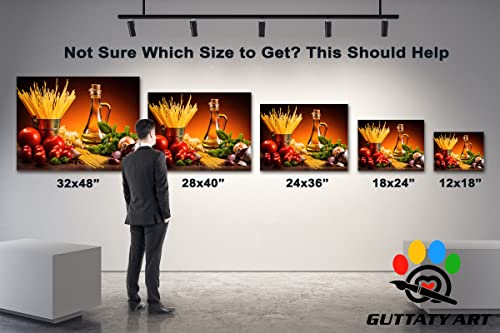 Kitchen Wall Decor Canvas Art, Colorful Ingredient Vegetable And Fruit Canvas Print For Dining Room Decor, Vintage Condiment Picture Kitchen Framed Painting For Restaurant Decor (18X24 Inches) #TOP4