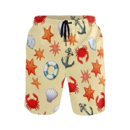 Beach Crab Shell Starfish Yellow Mens Swim Trunks Quick Dry Beach Shorts with Pocket S 23028912