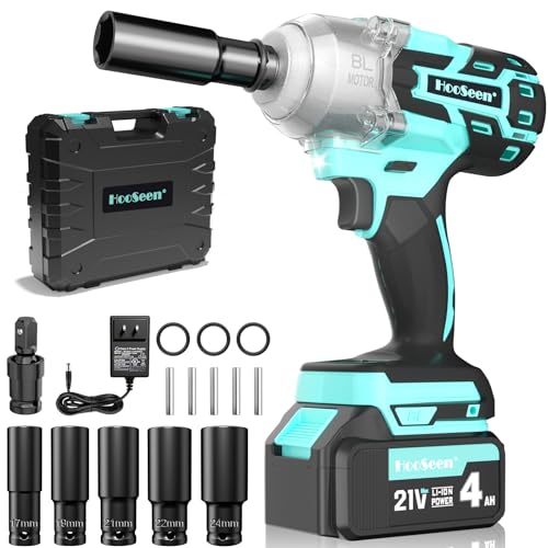 Image of Cordless Impact Wrench Impact Driver Kit 1/2 Impact Gun 21V Brushless High Speed Torque 445 Ft-lbs Impact Drill, Electric Socket Wrenches 4.0Ah Battery Powered Half Inch Craftsman Power Tool Set