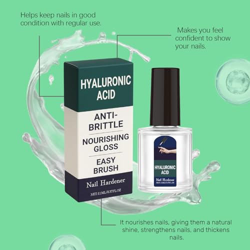 Nail Hardener & Strengthener with Hyaluronic Acid, Anti-Brittle, Nourishing Gloss - 7-Day Fast-Absorbing Nail Care with Vitamin E & Jojoba Oil - Soft, Daily Use Naturally Glossy, Smooth Nails 11ml