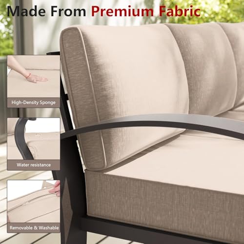 Image of Aluminum Patio Furniture Set with Fire Pit Table, 7 Seats Outdoor Patio Conversation Sets with Swivel Chair Modern Metal Sectional Sofa with Upgrade Cushions for Patio, Backyard - Sand