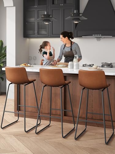 Image of 30in Bar Stools Counter Height Chairs Set of 3 (Dark Brown)