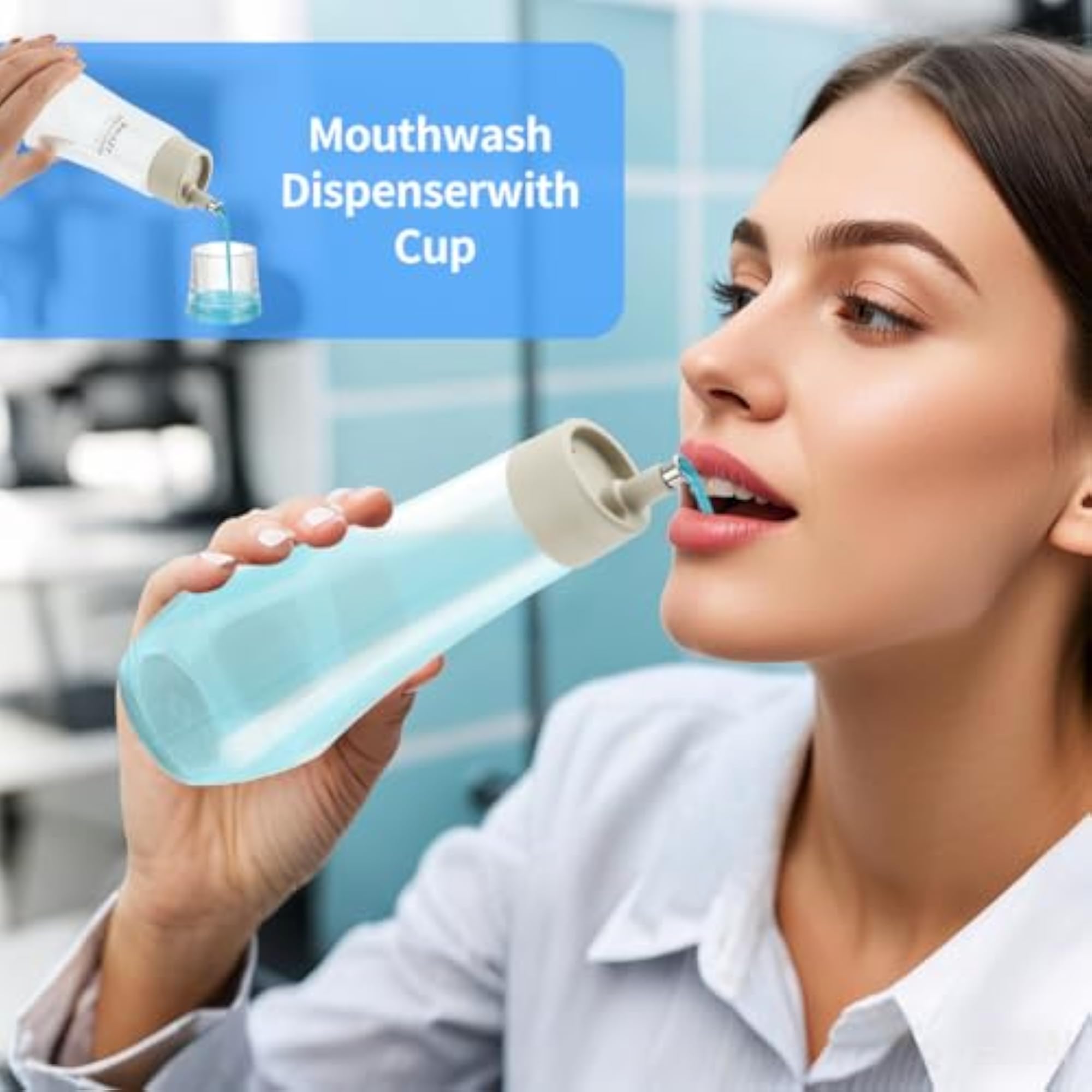 Clear Glass Mouthwash Dispenser with Lid Cup, 250ml
