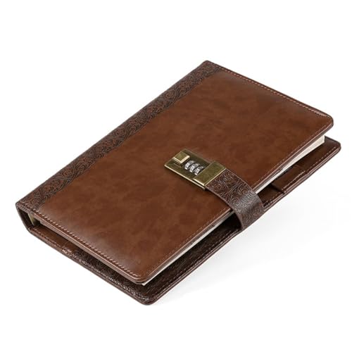 鍵付きノート A5 PUレザー 日記帳 ルーズリーフ バインダー 6穴リング パスワード手帳 ペンホルダー付き 鍵付き手帳 パスワード管理帳 手帳 日記帳 カードスロット カード収納 名刺収納 ロックパスワード レトロ プレゼント (コーヒー, A5:17