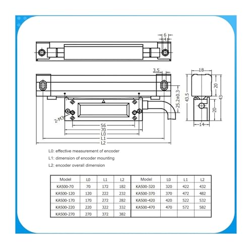 Linear Scale Encoder KA-500 270mm 1um para fresadora miniatura 4