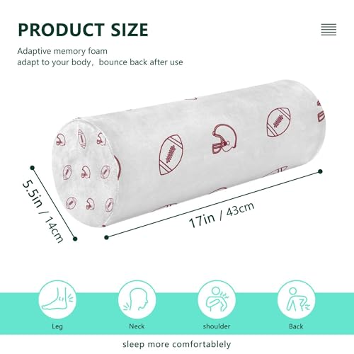 Kigai American Football Helmets Cervical Neck Roll Pillow for Sleeping, Memory Foam Cylinder Neck Roll Pillow with Washable Cover, Neck Support