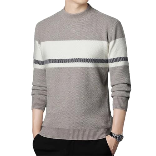 Dcvmvmn Men Autumn and Winter Half High Collar Sweater Men Casual Slim Fit Bottom Knit Pullover Sweater Brown Gray