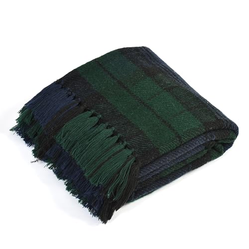 Image of Acrylic Soft Handloom Throw - 125x150 cm (50x60 inches) | Ultra Soft Warm Sofa Throw Blanket with Tassels | Checked Pattern Decorative Couch & Bed Throw