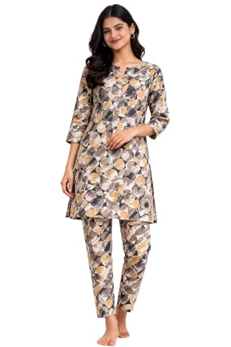 Image of Duchess Women's Pure Cotton Printed Long Length Night Suit Set