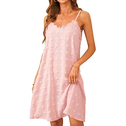 Maintain Vigour Womens Chemises Lingerie Chiffon Full Slip Nightdress Lace Nighties,Pink,XL Cover