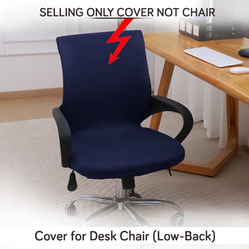 Image of HOKIPO 'SereneSolids' 140 GSM Office Chair Cover for Desk Chair (Low-Back) - 140 GSM Stretchable Fabric - Washable & Anti-Slip - Fits Small & Low-Back Office Chairs, Navy Blue (AR-6222-NBLU-S)