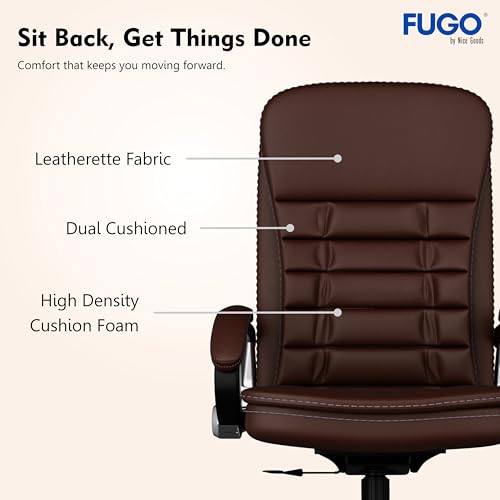 Image of FUGO FG112 Ergonomic Office Chair,Adjustable Height,Cushioned Back&Seat,Tilting Mechanism,Heavy Duty Metal Base,Dual Nylon Casters,Comfortable Desk Chair for Work,Home Office,3-Year Warranty.(Brown)