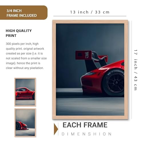 Image of TASVEE Car wall posters | set of 3 wall frames | posters for wall | Wall Decoration for Bedroom, Living Room & Office | Best Gift for Boys & Car Lovers (A10, LARGE 13X17, Framed)