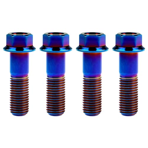 Image of Titanium Bolt Hex Small Flange Head M12x40mm Pitch 1.5, Burnt Blue | 30 35 40 45 50 55 60 65 70 75 80 85 90mm 1.25 /1.5mm Pitch Screws for Motorcycle Car Modification Pack of 4
