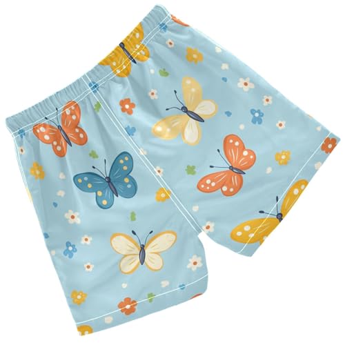 Pigsaly Boys Swim Trunks Cartoon Flowers Butterfly Teal Blue Boys Board Shorts Swimsuit Swimwear Summer Bathing Suit 2T2