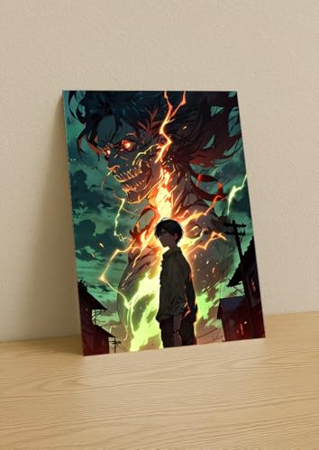 Image of NIJUKA Anime Printed A4 Size Metal sheet Poster For Home And Room Decoration | For Anime Art Fans Boys And Girls (Fan Art Titan Tranformation Eren)