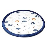 ACOLCHADO GRUESO: estera redonda para gatear con forro grueso, por lo tanto, agradable, cálida y suave, también aísla bien como una alfombra de juego. La alfombrilla protege a tu bebé del suelo frío.