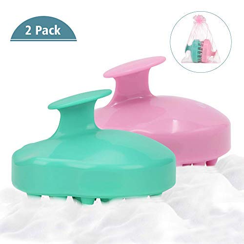 Chialstar (2 Pack) Shampoo Brush | Hair Scalp Massager, Soft Silicone Scalp Care Brush [Wet & Dry] Perfect for Men, Women, Kids and Pets (Pink/Green) image
