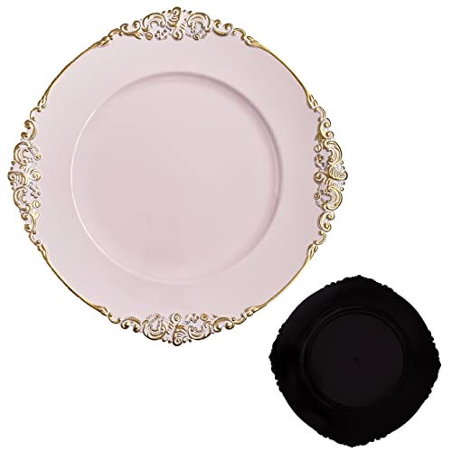 Henilosson Pink Charger Plates Gold Trim - Antique Plate Chargers For Dinner Plates - Set Of 6 Dinner Chargers（6，Pink） #TOP2
