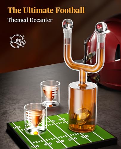Football Gifts for Men, Kollea Whiskey Decanter Sets for Men, 28Oz Football Decanter Set with 2 Glass, Cool Anniversary Birthday Gift Idea for Dad Coach Brother Him, for Super Bowl Home Bar Party
