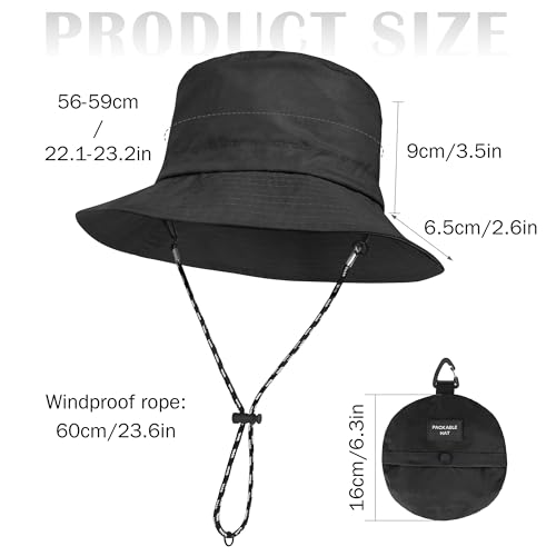beifon Sonnenhut Damen UV-Schutz, Regenhut Damen Wasserdicht Schnelltrocknend, Fischerhut Herren Damen Faltbar Tragbar Anglerhut, Bucket Hat Sommerhut (DE/NL/SE/PL, Numerisch, 53, 59, 1 schwarz C)