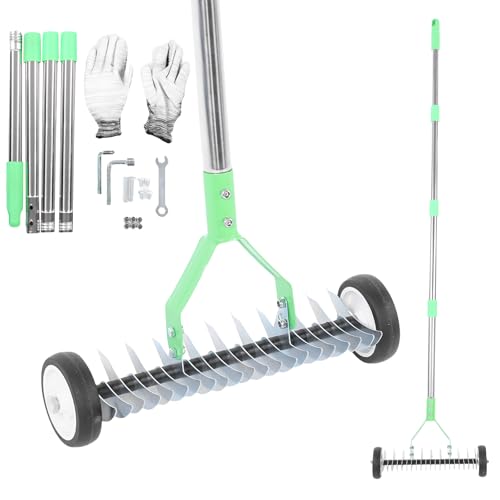 Rastrillo ajustable con ruedas para césped y guantes miniatura 1