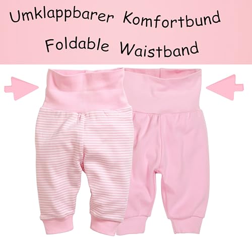 Playshoes Baby-Mädchen Sweat-Hose Jogginghose, Ringel Uni Rosa, 62 cm (2er Pack)