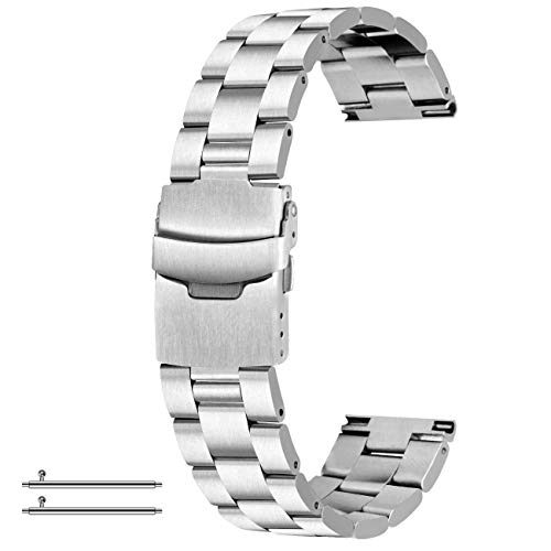 Sinaike Stainless Steel Watch Band 22mm Quick Release Watch Bands for Men Women Tapered Watch Strap 3D Flat Replacement Bracelet Silver