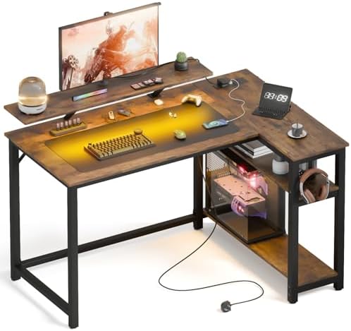 Mondeer L Shaped Gaming Desk with LED Lights, 120 x 90 cm Reversi...