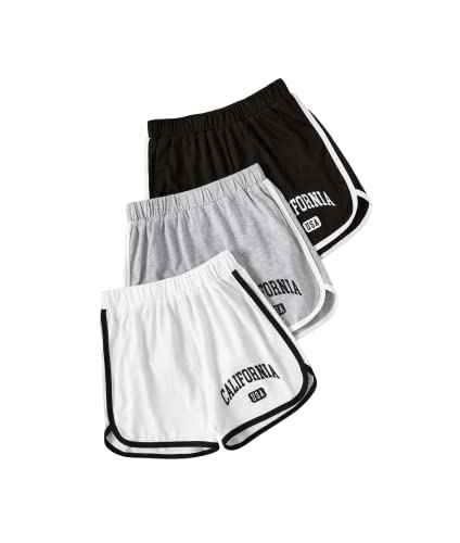 SHENHE Girl's 3 Piece Letter Graphic Elastic High Waisted Track Dolphin Shorts White Grey Black 150