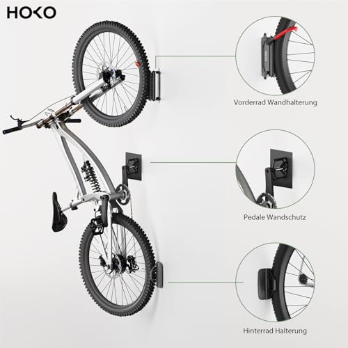 HOKO-VELO 30 Fahrradhalterung Wandmontage mit Hinterrad Halterung – Seitlich schwenkbar, platzsparend & stabil, perfekt als Geschenk – Belastbar bis 30 kg für Mountainbike, Rennrad & Stadtrad