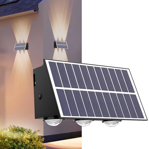 Image of GIGAWATTS 6 LED Solar Wall Light with 2W Panel On /Off Botton & 1.5Ah Battery Water Resistant Decor Deck Fence Lights Flood Lamp for Home Garden Terrace Patio (Set of 1, Warm White)