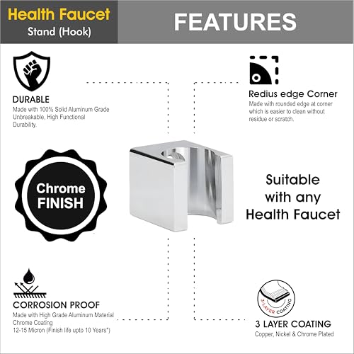 Image of Health Faucet Wall Hook Stand /Hook /Bracket Made with Aluminum (Solid Metal) for Health Faucet and Hand Shower Silver /Chrome (Pack of 1)