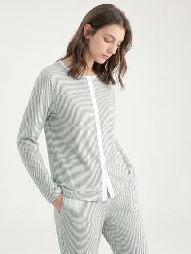 Image of Latuza Women's Petite Cotton Pajama Set Striped Button Down Pjs