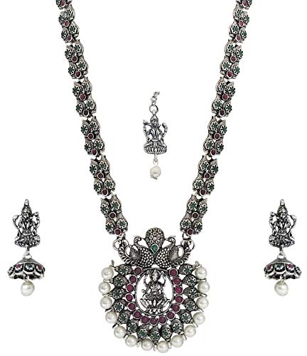MATUSHRI ART Temple Jewelry of German Oxidised Silver Plated Jewellery Set for Women