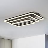umeiluce 3 Lights Rectangular LED Dimmable Flush Mount Black 39.4' Modern Ceiling Light for Living Room Bedroom Kitchen,LED 100 Watt Close to Ceiling Light with Acrylic Shade