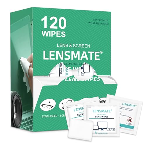 Lensmate 120 Count Lens Wipes for Eyeglasses, Pre-Moistened & Individually Wrapped Eyeglass Wipes, Lens Cleaning Wipes for Eyeglasses, Sunglasses, Goggles and Camera Lens
