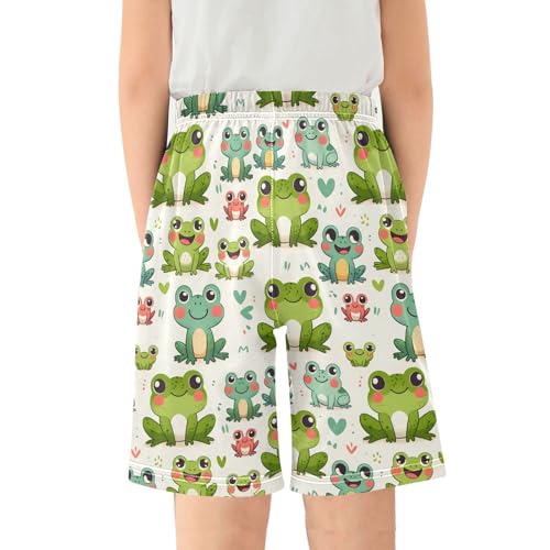 ALAZA Cute Frog Love Heart Cartoon Pajama Shorts Elastic Waist Casual Sleep Shorts with Pockets Size 6-142