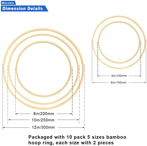 Worown 10 Pcs 5 Sizes (10, 15, 20, 25 & 30cm) Wooden Bamboo Floral Hoops Wreath Rings for Making Wedding Wreath Decor and Wall Hanging Craft