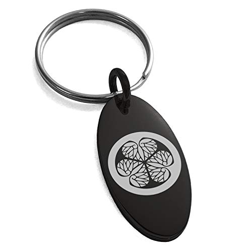 Stainless Steel Tokugawa Samurai Crest Symbol Small Oval Charm Keychain Keyring