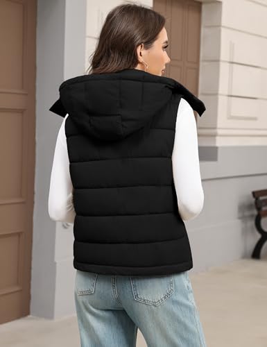 Women's Puffer Vest Detachable Hooded Stand Collar Zip Up Puffy Quilted Vests Outerwear With Pockets Fall Winter2