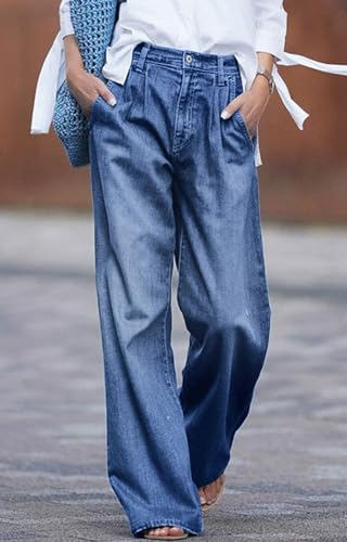 CHARTOU Women Loose Wide Leg Jeans Denim Pants Palazzo Jeans Flare Gaucho Pants Lounge Chambray Pants2