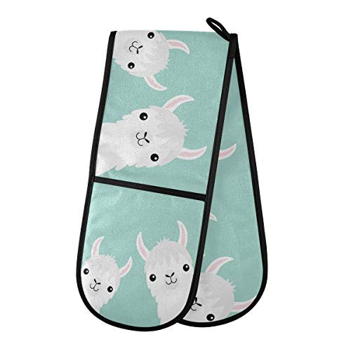 RXYY Double Oven Glove Cute Llama Alpaca Animal Heat Resistant Quilted Cotton Kitchen Ove Mitts Long Oven Gloves for Cooking Baking Grilling Handling Hot Pots Pans