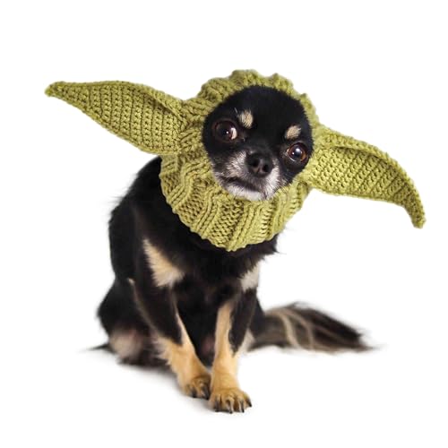 Zoo Snoods Baby Yoda Costume - Alien Knit Dog Snood Wrap for Pets Warm Neck Ear Cover Protection for Halloween and Winter (Small)