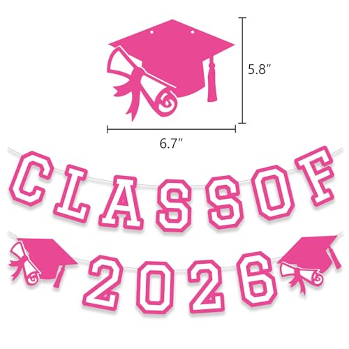 Image of Class of 2026 Graduation Banner University College Grad Garland Decoration Party Supplies High School Colors HotPink