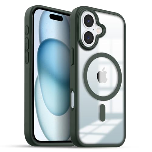 Image of KARWAN️ Hybrid Transparent iPhone 16 Back Cover Case Compatibe with Mag-Safe |Camera Protection Bump | Transparent Back Cover Case for iPhone 16(PC, TPU | Green Bumper)