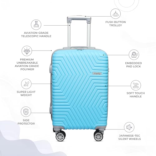 Image of UNPLUG Polypropylene 360 Degree Hard-Sided Cabin Luggage Large 28 inch | 75cm | 8 Wheels Small Trolley Bag for Travel | Lightweight Bag with Combination Lock | Suitcase (Sky Blue)