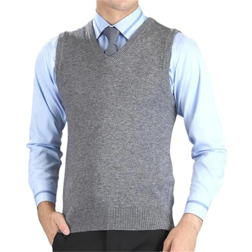 Men's Wool Knitted Sweater Vest Business Casual Sleeveless Solid Color Pullover Outwear Tops